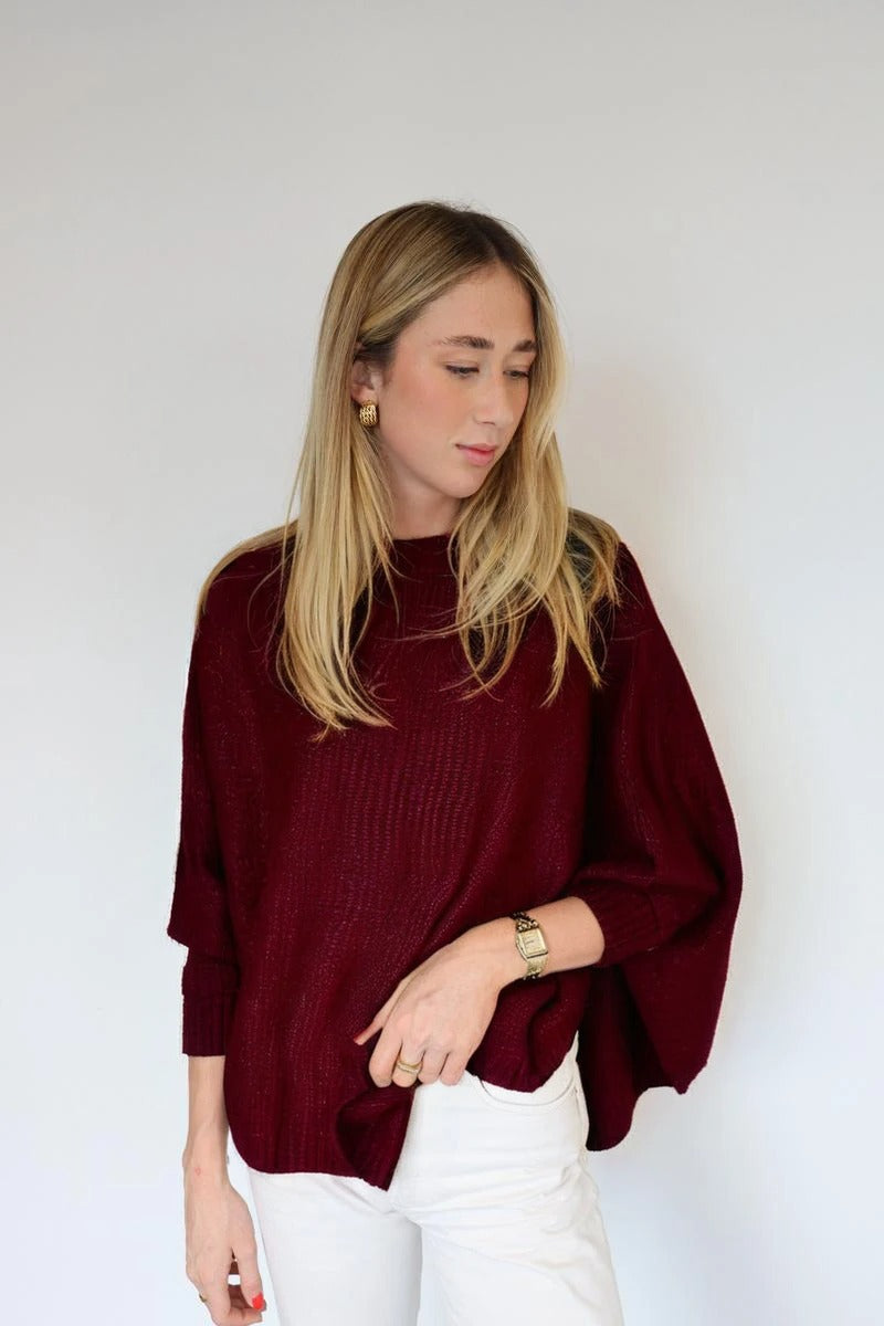 Knitted and Simple Plain Poncho with Sleeves - TS2355