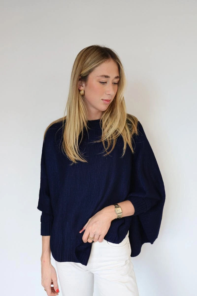 Knitted and Simple Plain Poncho with Sleeves - TS2355