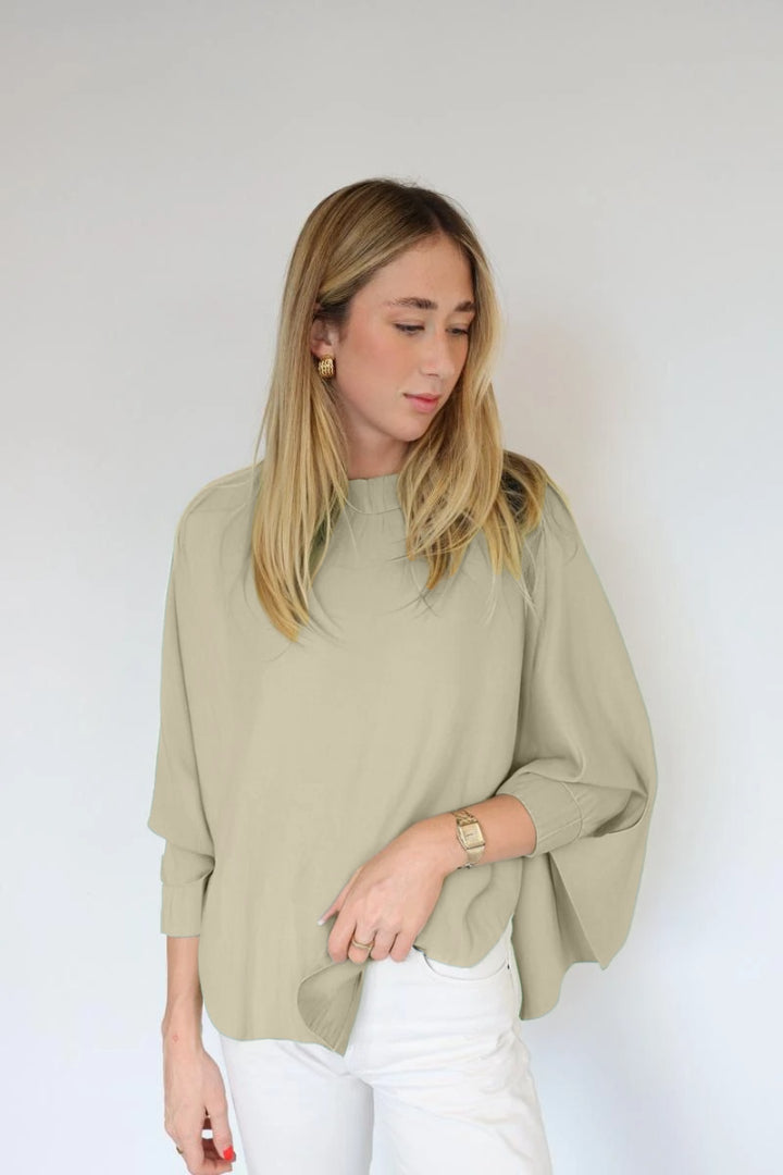 Knitted and Simple Plain Poncho with Sleeves - TS2355