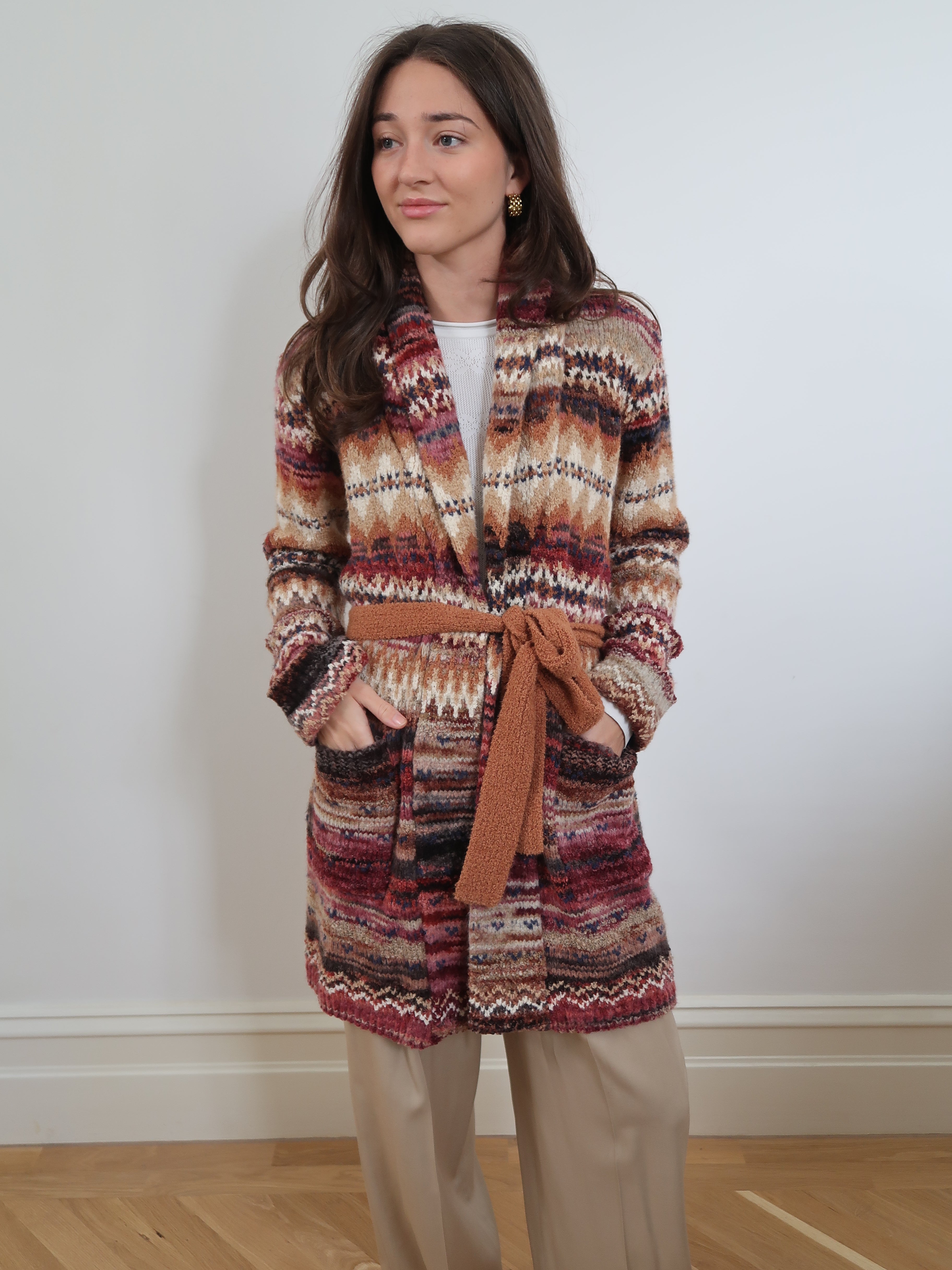 Knitted Cardigan with Belt - 24157 Earthy