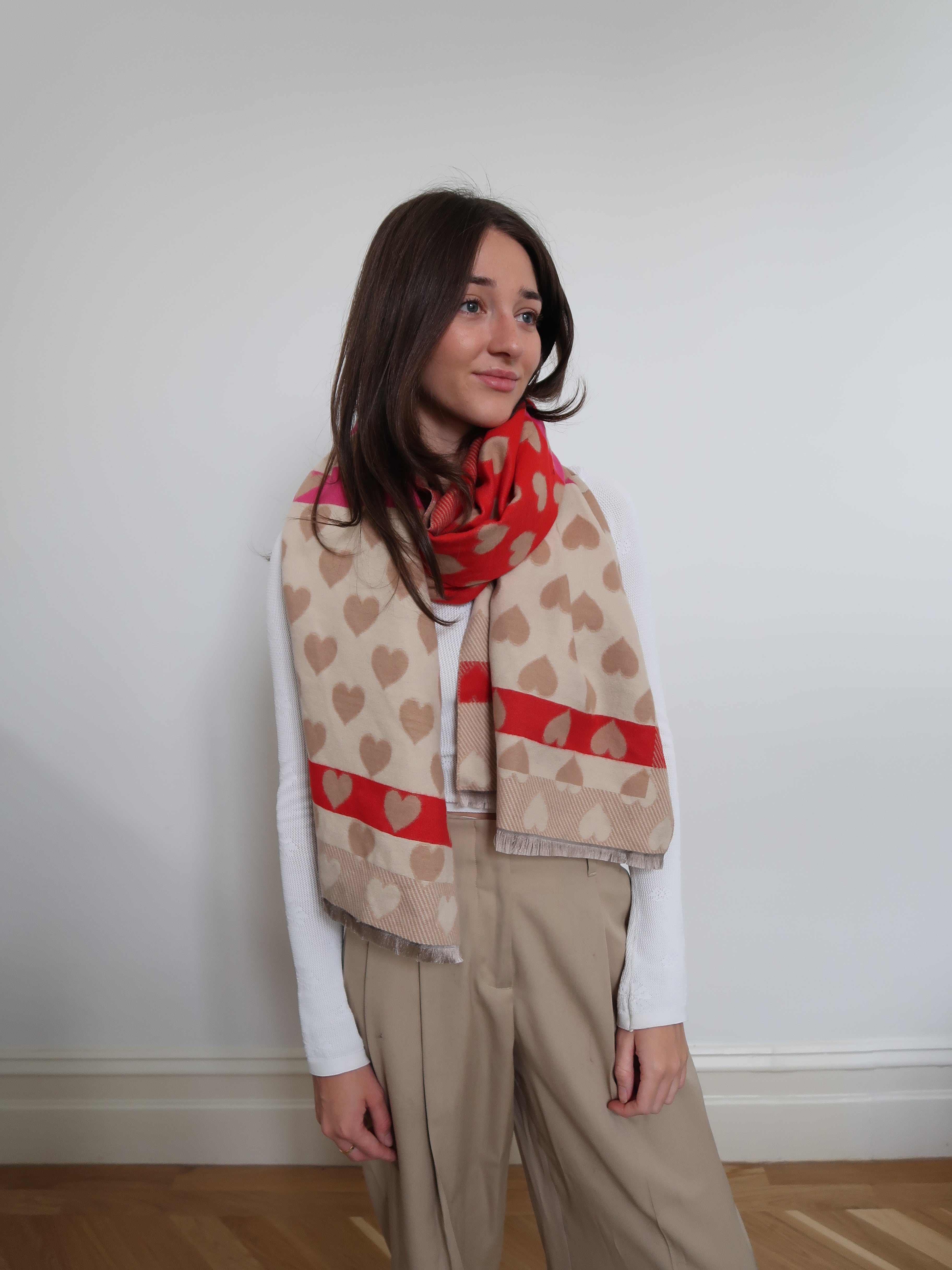 Jaquard Brushed Soft Touch Heart Scarf - 65441