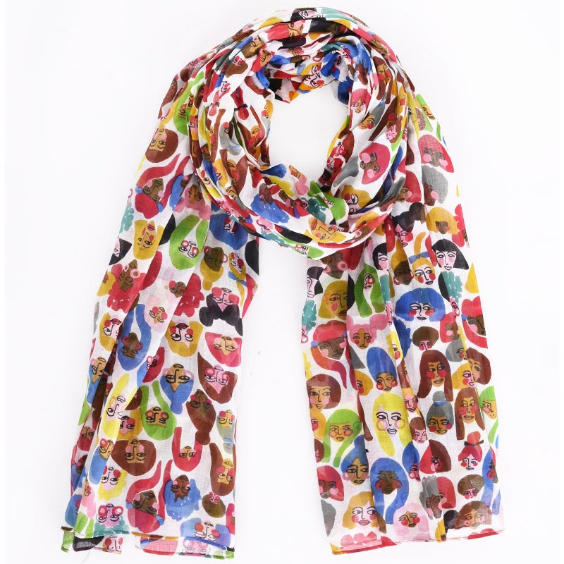 Palme Cotten Printed Scarf Quirky Faces - 65924