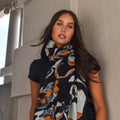 Thick Scarf Black Patterned Rust BW25562