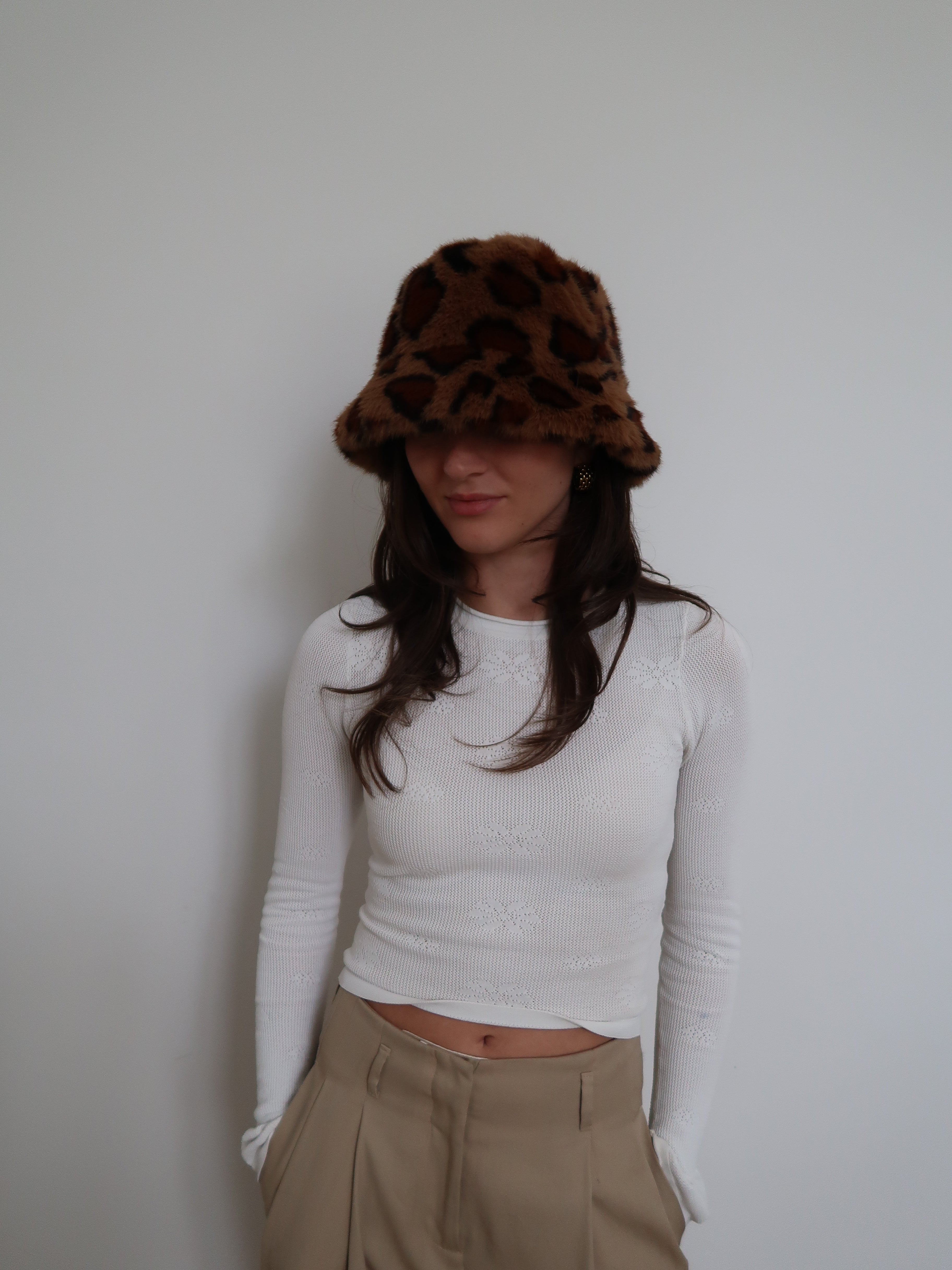 Faux Fur Leopard Bucket Hat - HT2163