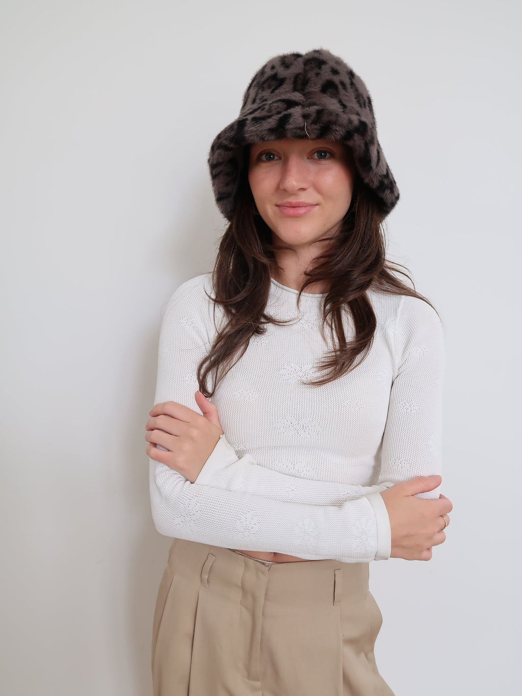 Faux Fur Leopard Bucket Hat - HT2163