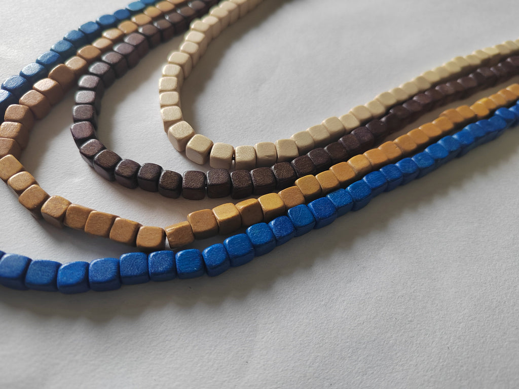 4 Rows of Small Wooden Cubes Necklace N7-457ACME