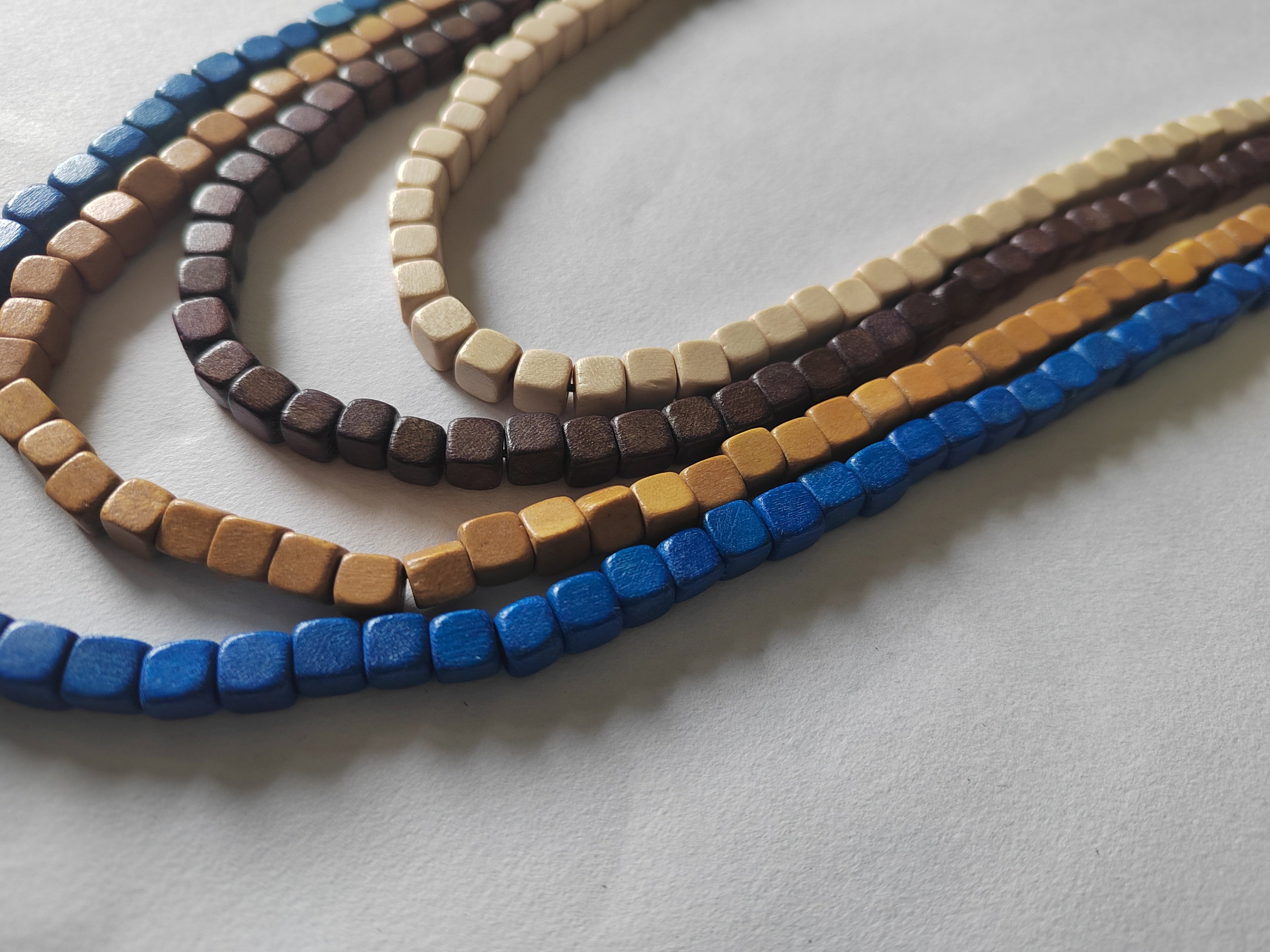 4 Rows of Small Wooden Cubes Necklace N7-457ACME
