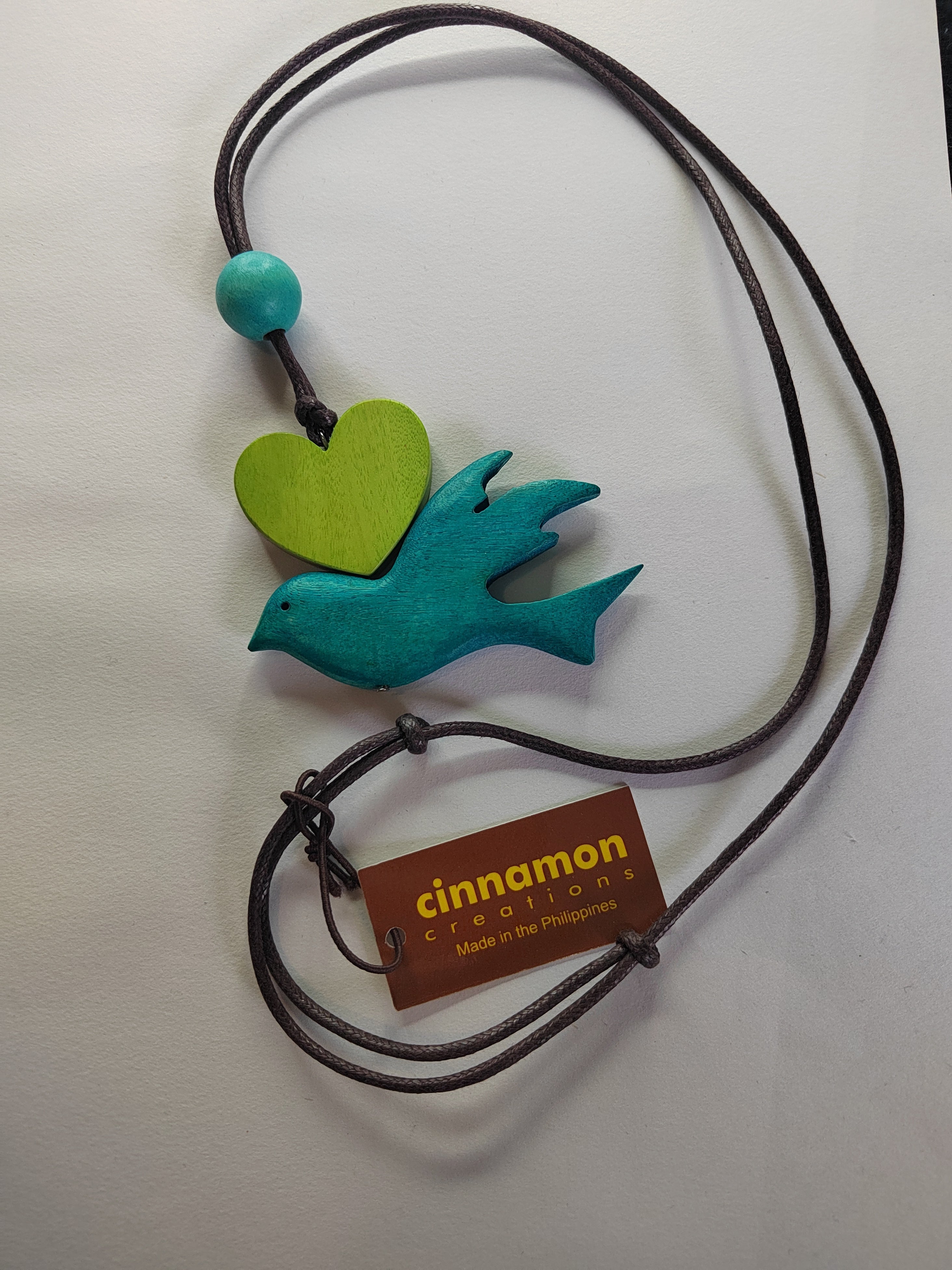 Flying Bird with Heart Wooden Necklace N7-515