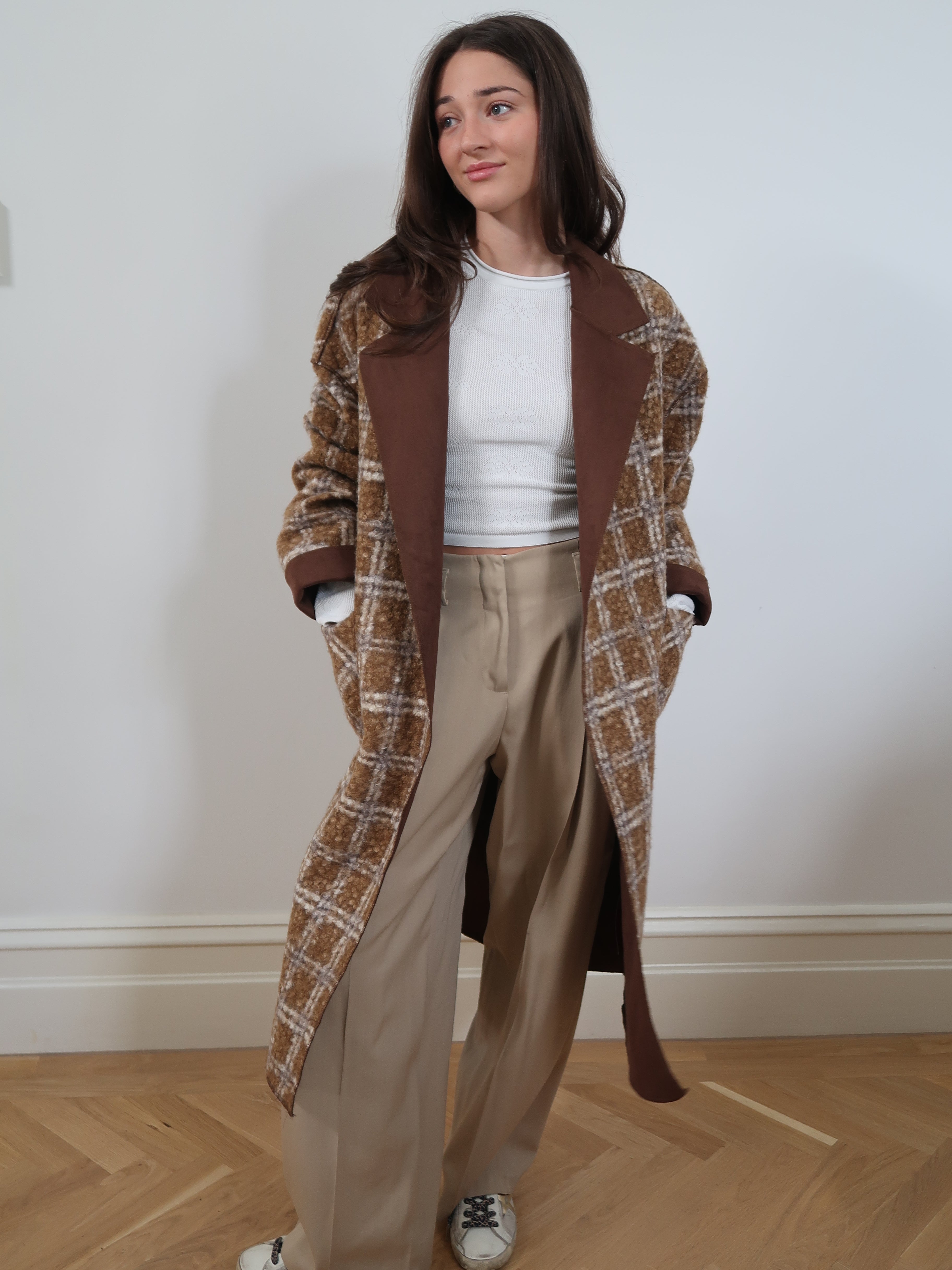 Long Polyester Coat with Pockets - CAMEL JY5062