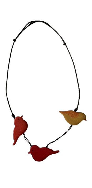 3-Wooden Birds Sitting on a Necklace N6-6231