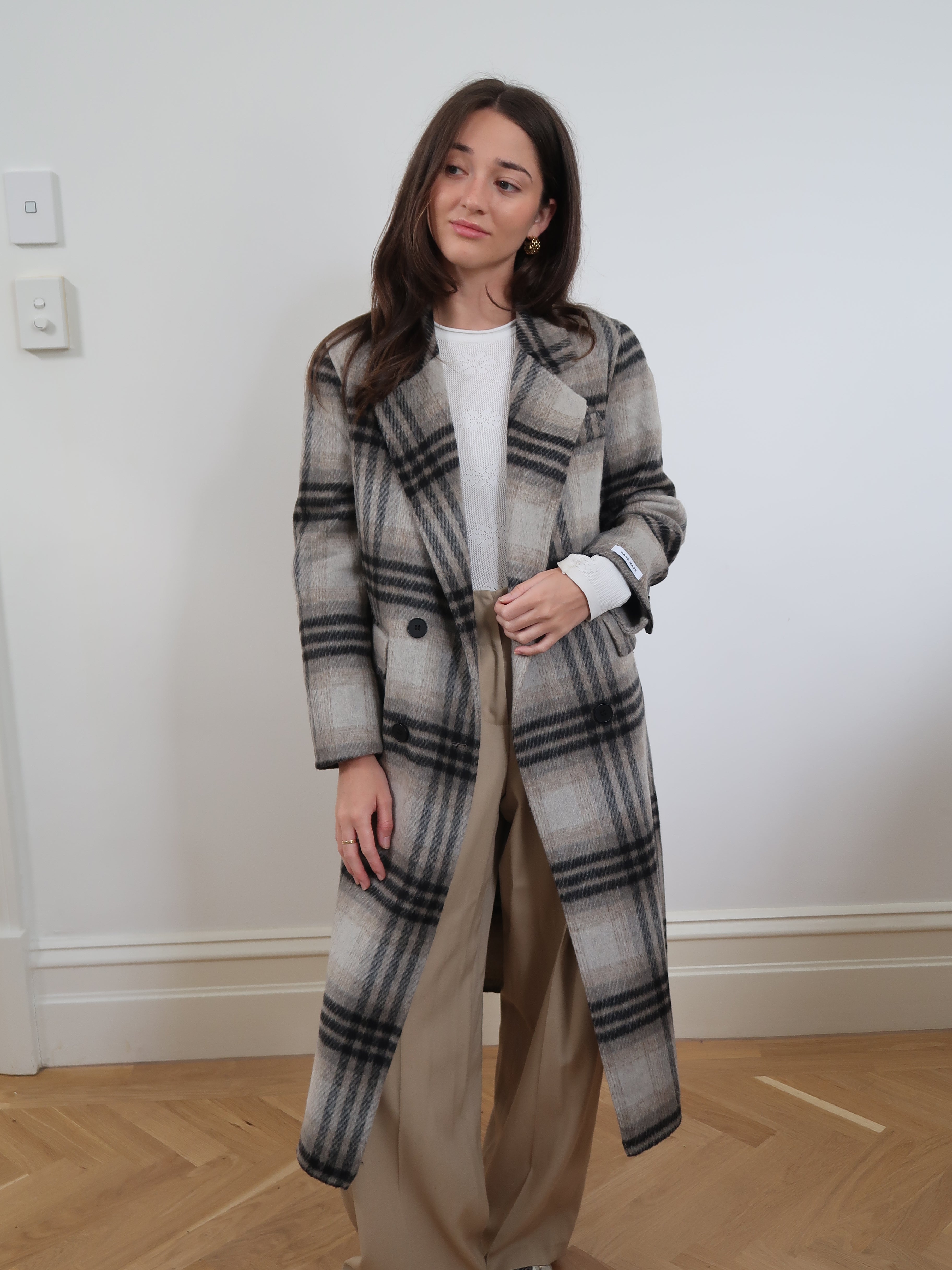 Long Wool Trench Coat - Black & Grey SM001