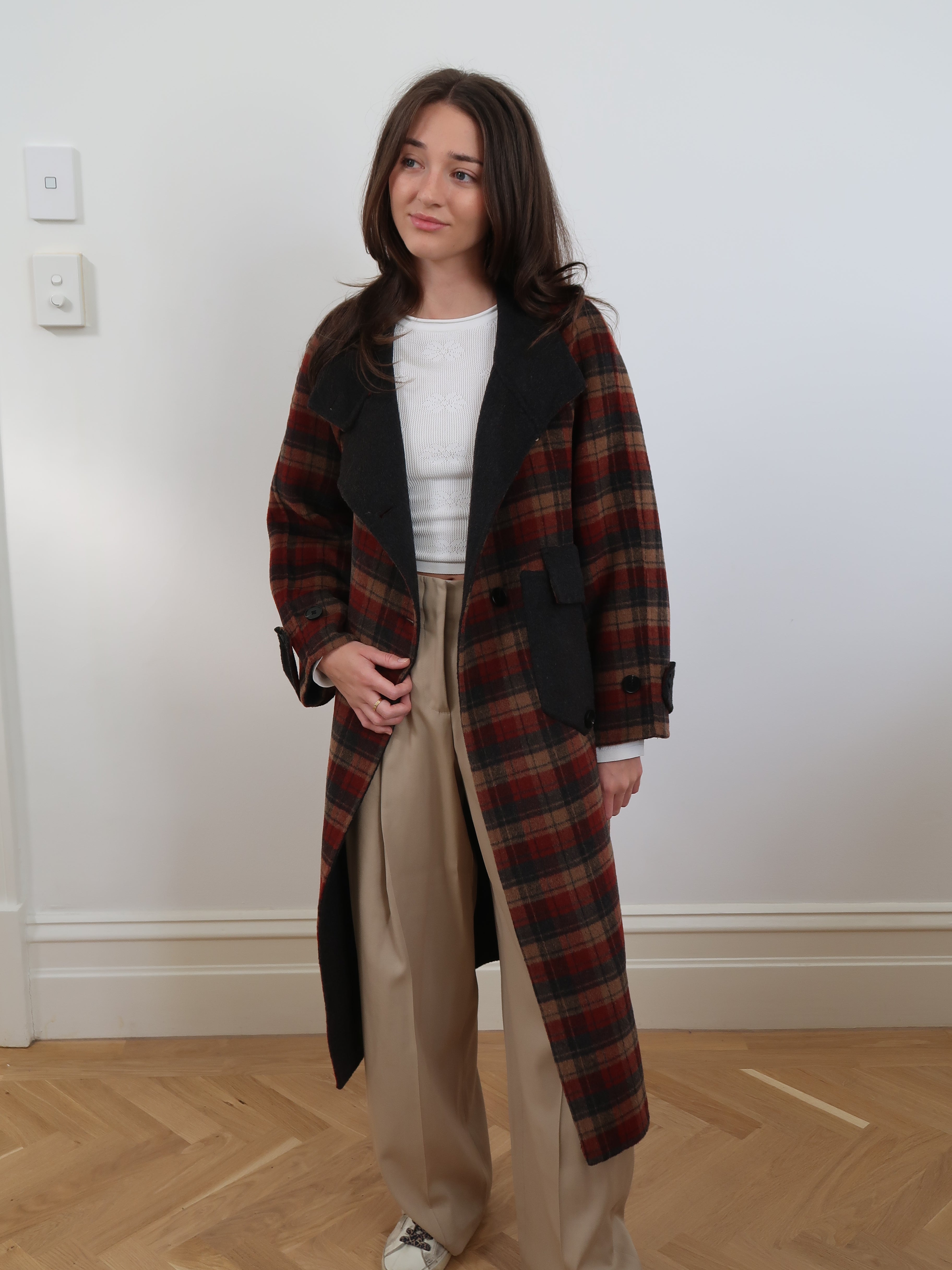 Long Trench Coat Wine - SM002