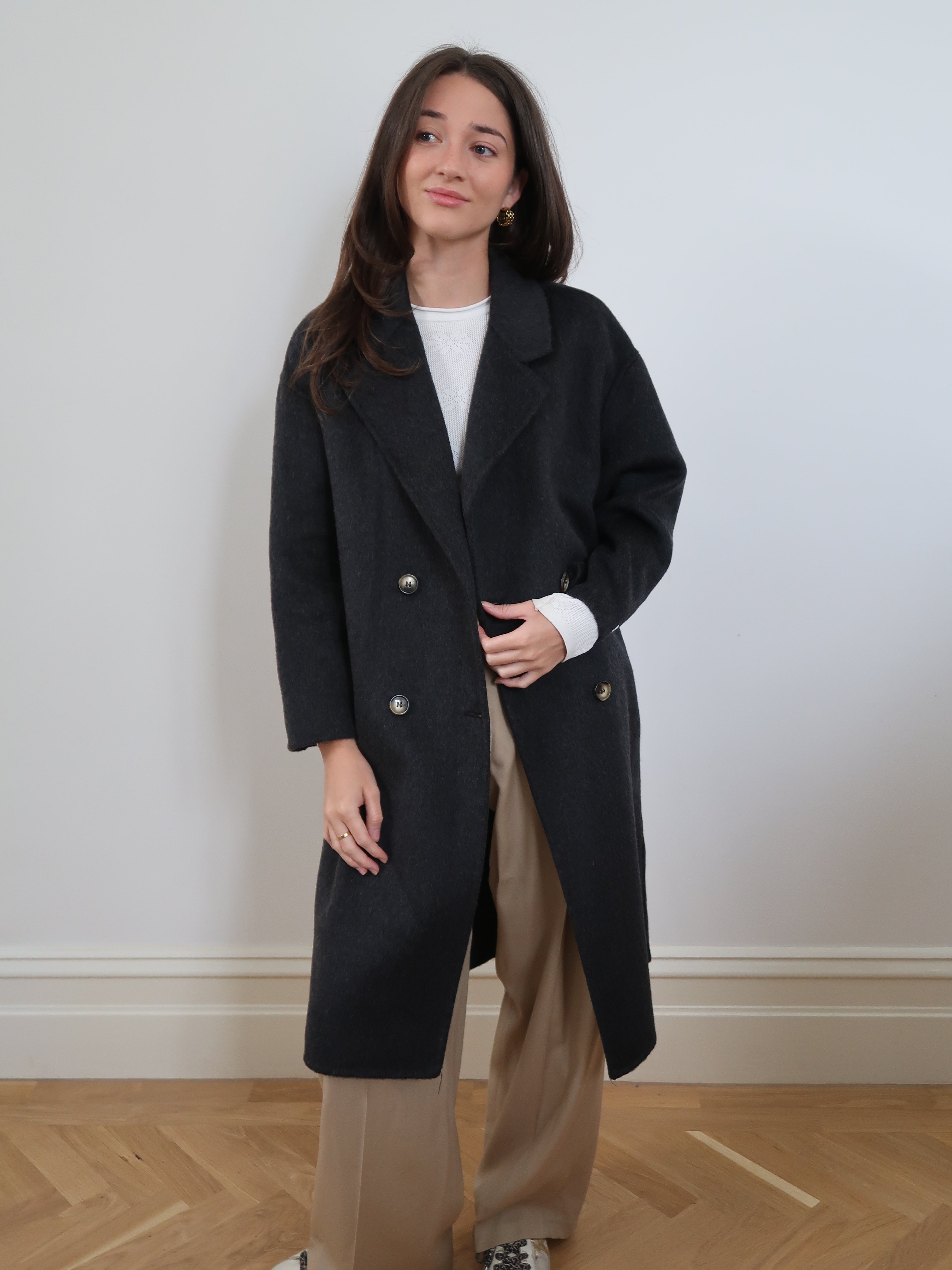 Classic Long Trench Coat with Wool and Buttons - SM006