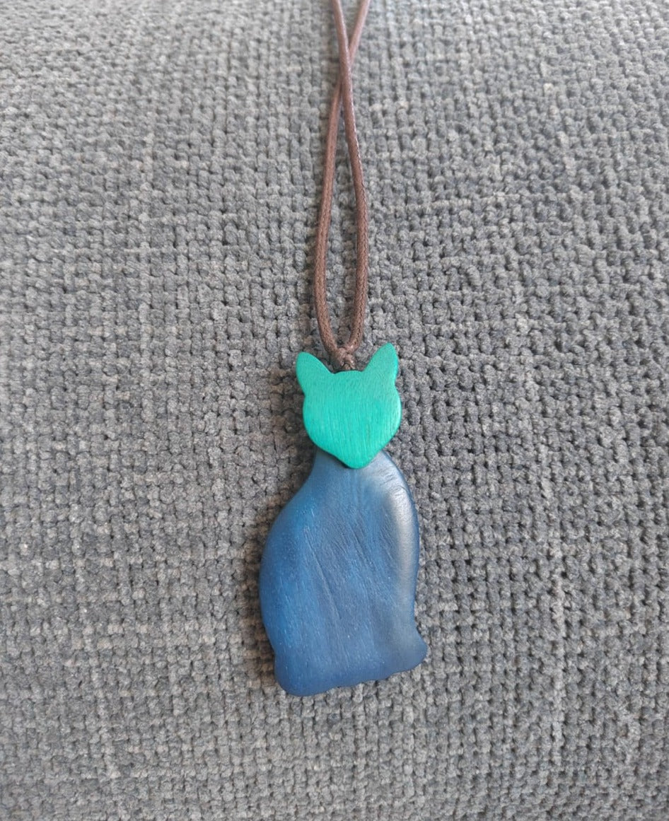 Simple Cat Wooden Pendant Necklace N6-5979