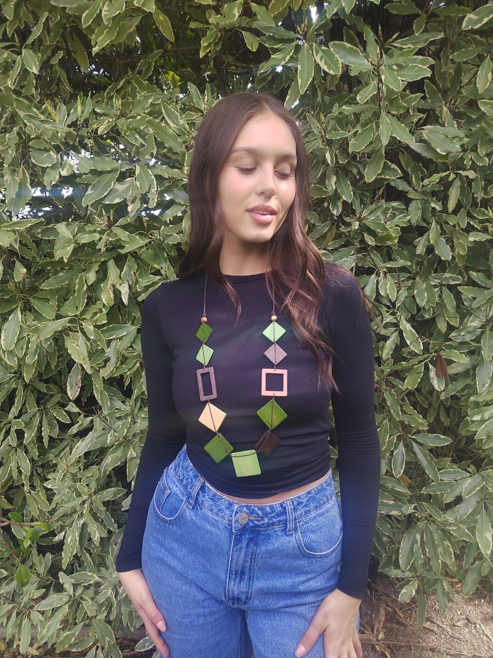 Geometrical Wooden Beads Necklace N7-1185