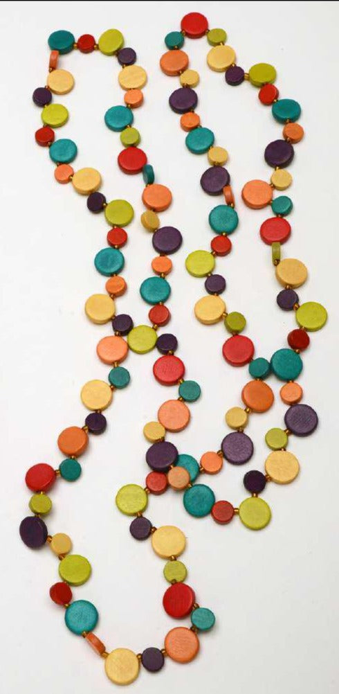 Long Vibrant Wooden Beaded Necklace N7-199x