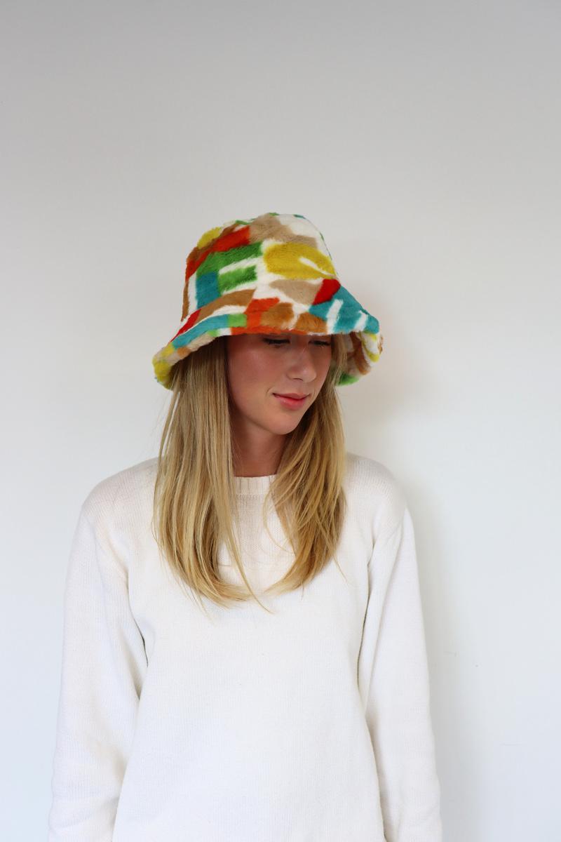 Faux Fur Bucket Hat Multicoloured 7073