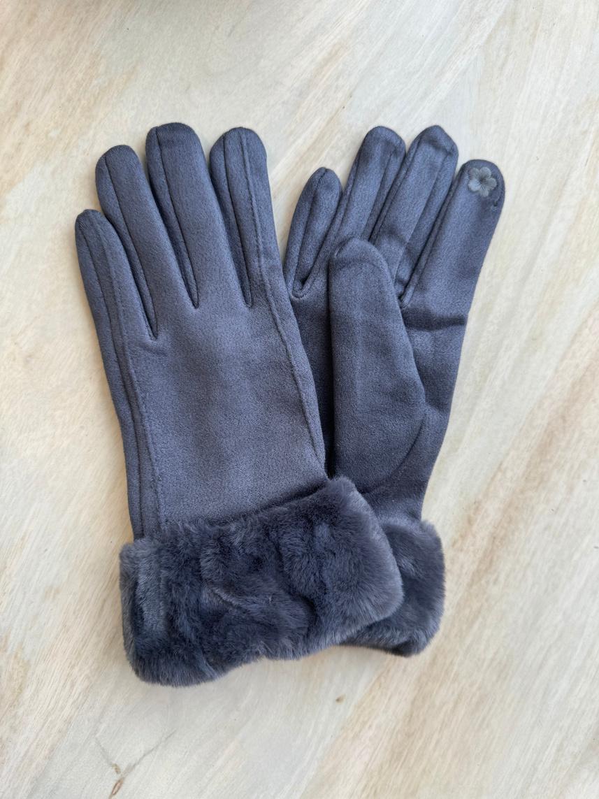 Faux Trim Poly Suede Gloves GL010