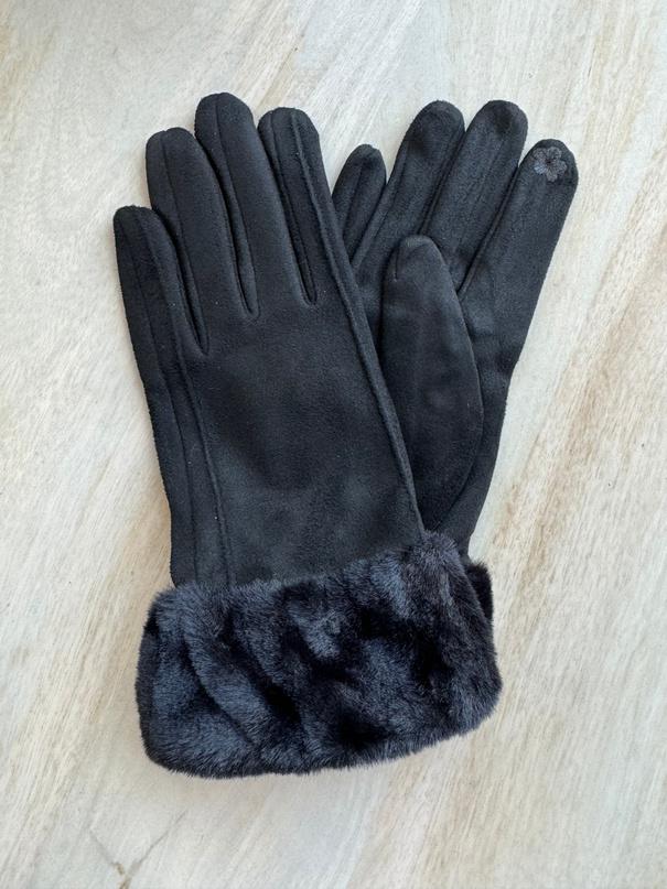 Faux Trim Poly Suede Gloves GL010