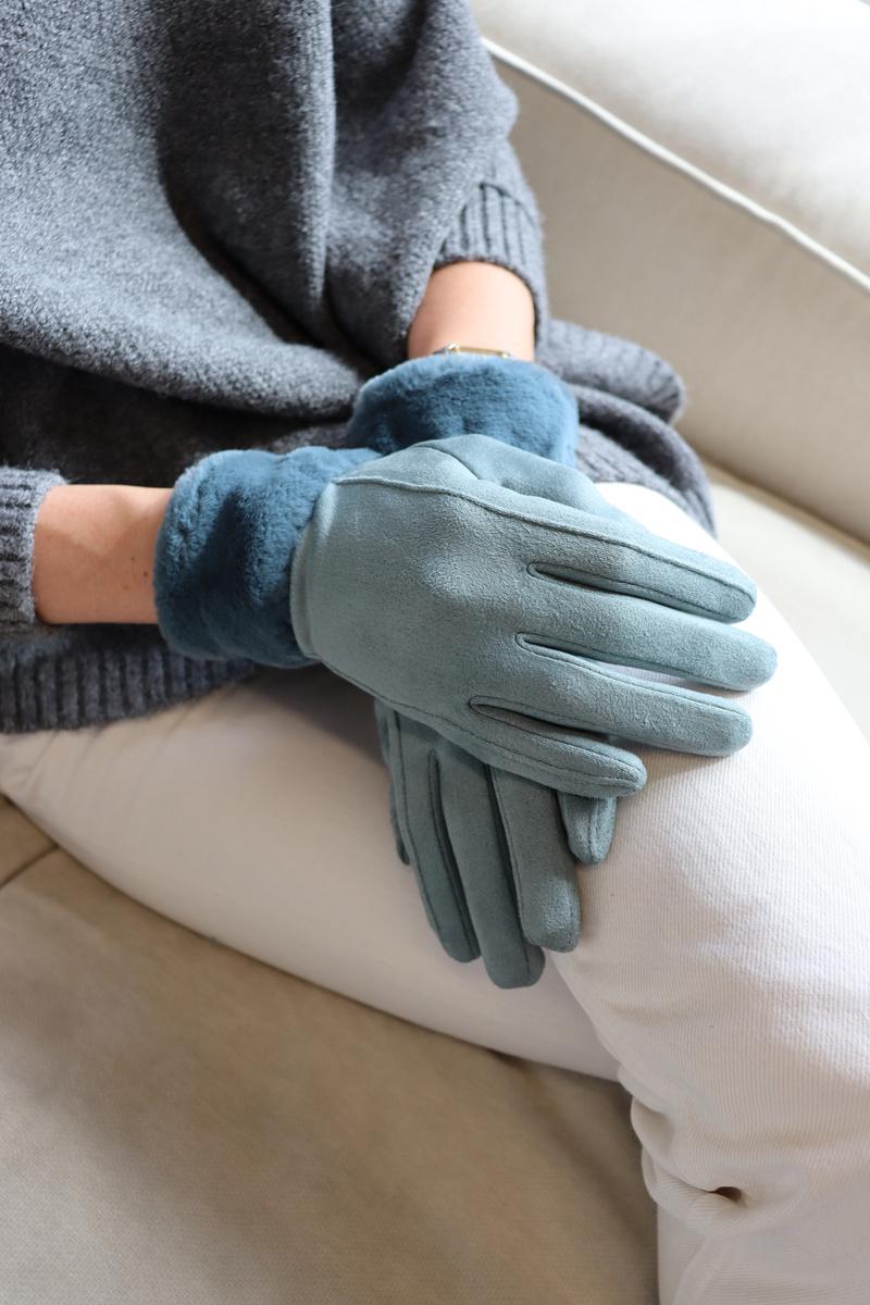 Faux Trim Poly Suede Gloves GL010