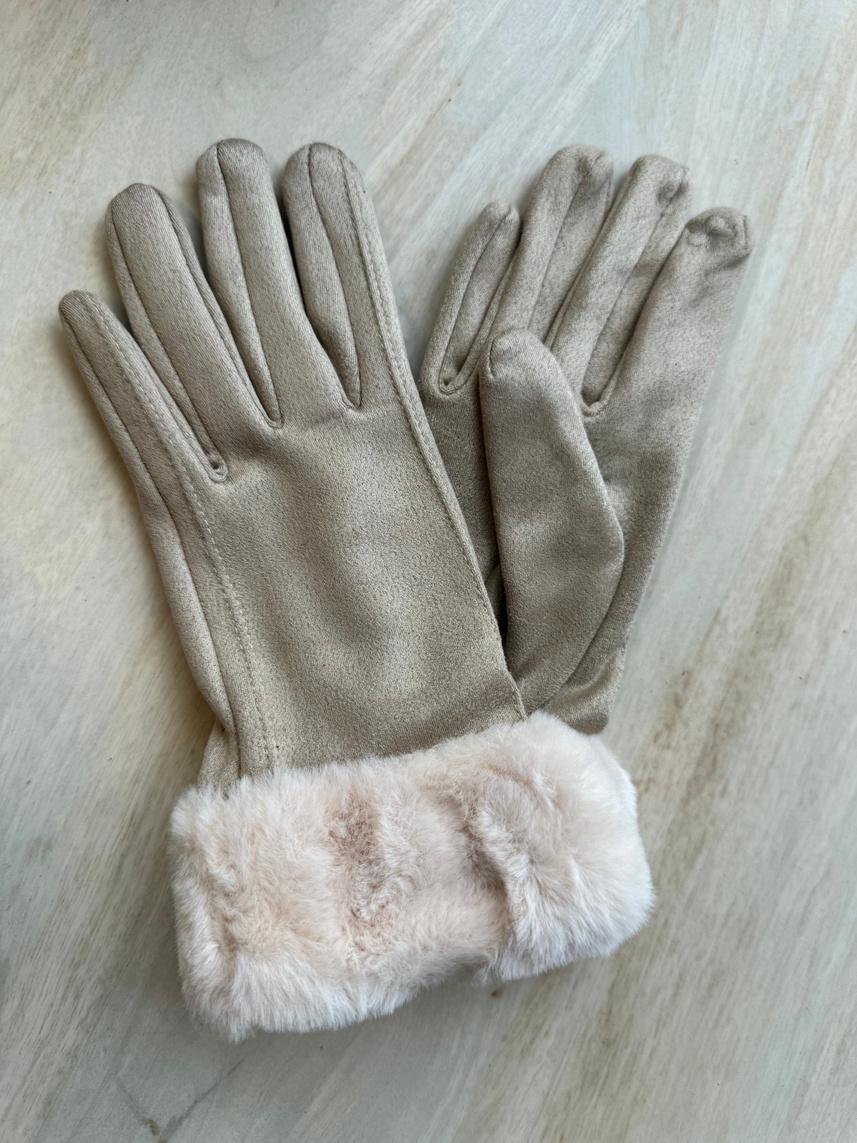 Faux Trim Poly Suede Gloves GL010