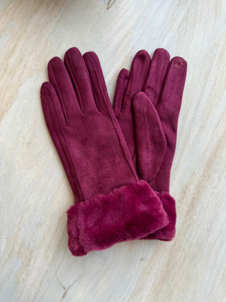 Faux Trim Poly Suede Gloves GL010