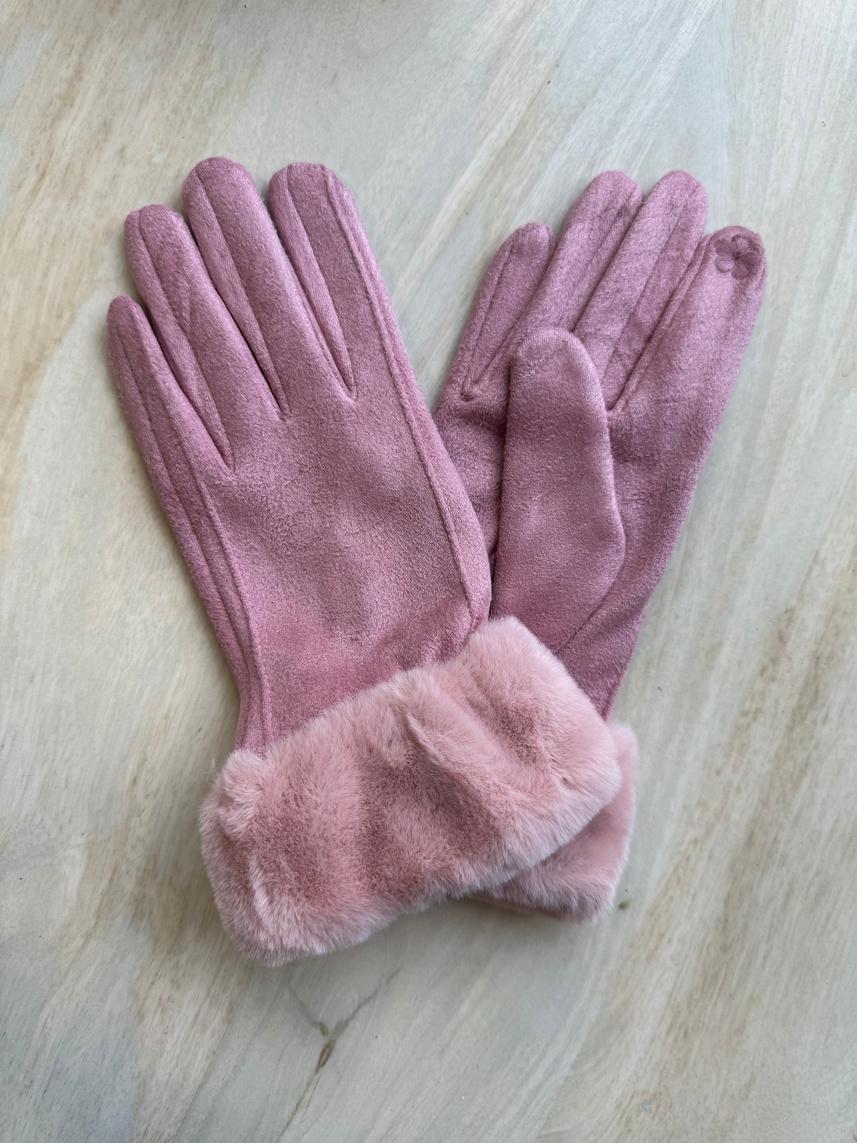 Faux Trim Poly Suede Gloves GL010