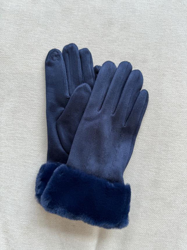 Faux Trim Pleated Poly Suede Gloves GLO12