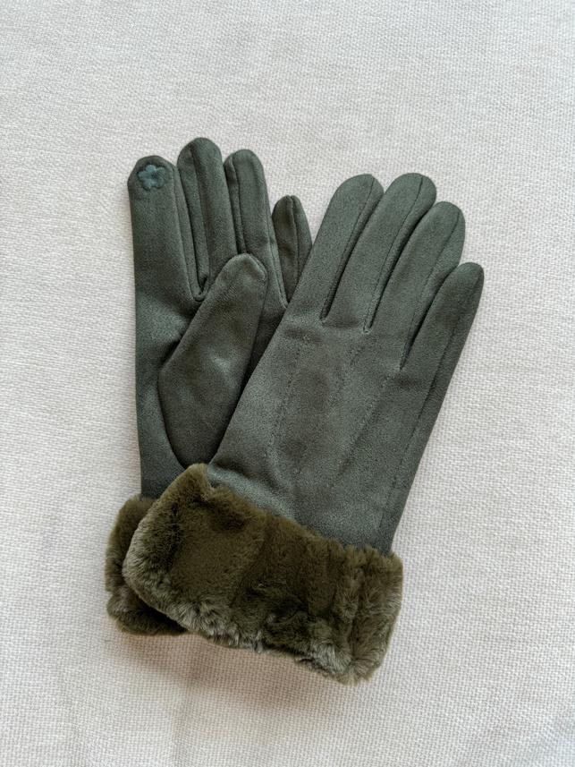 Faux Trim Pleated Poly Suede Gloves GLO12