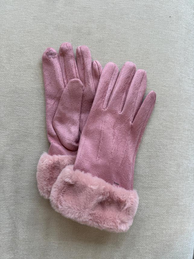 Faux Trim Pleated Poly Suede Gloves GLO12