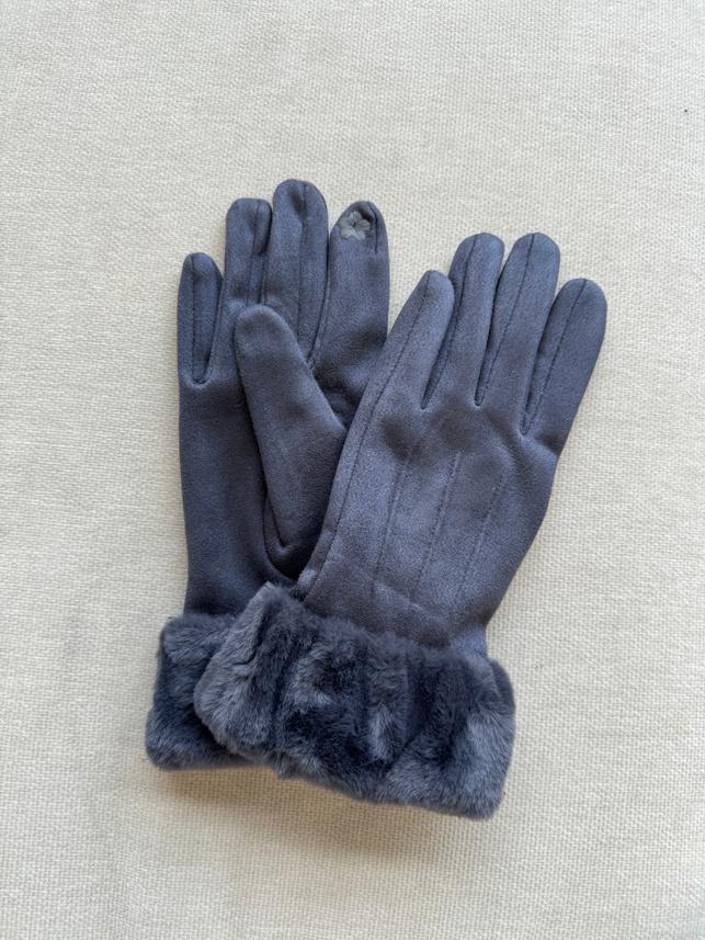 Faux Trim Pleated Poly Suede Gloves GLO12