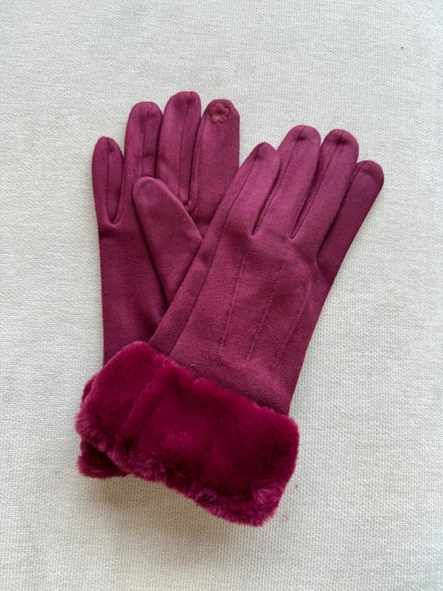 Faux Trim Pleated Poly Suede Gloves GLO12