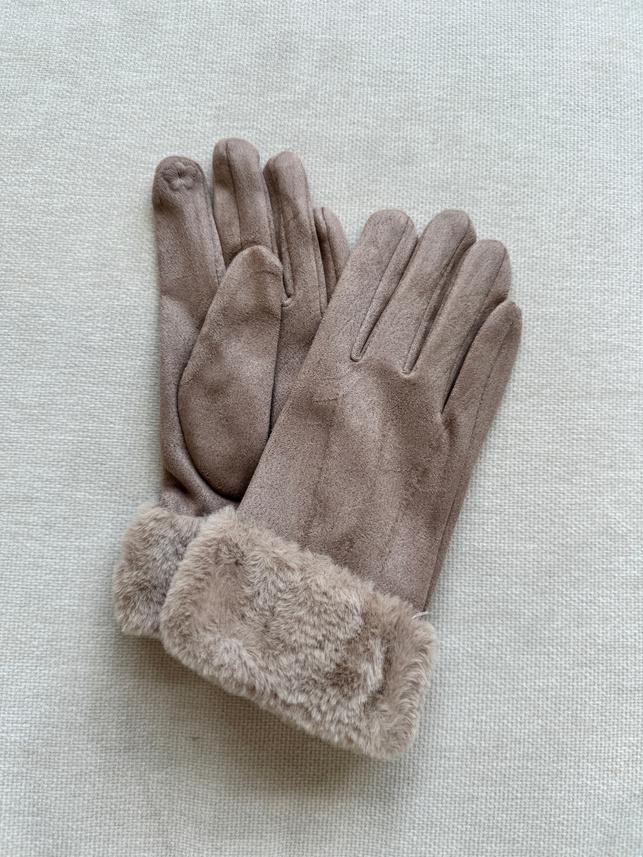 Faux Trim Pleated Poly Suede Gloves GLO12