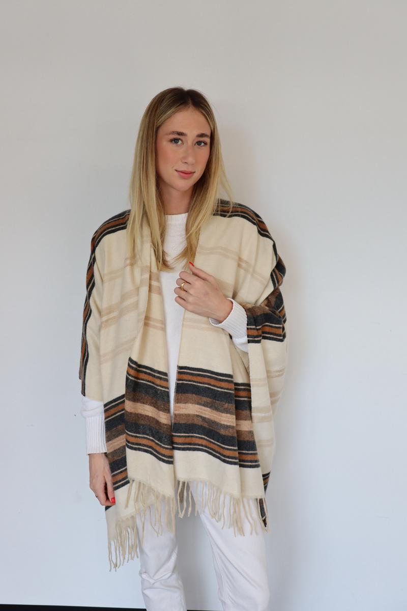 Striped Poncho Shawl - 332388