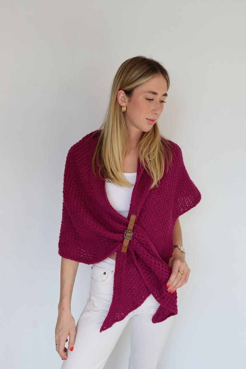 Buckle Wrap Knitted Poncho - 65573