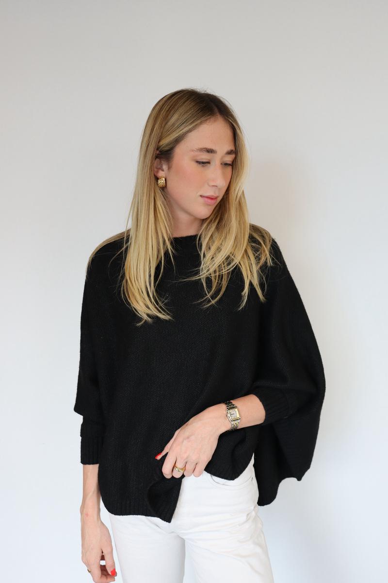Knitted and Simple Plain Poncho with Sleeves - TS2355