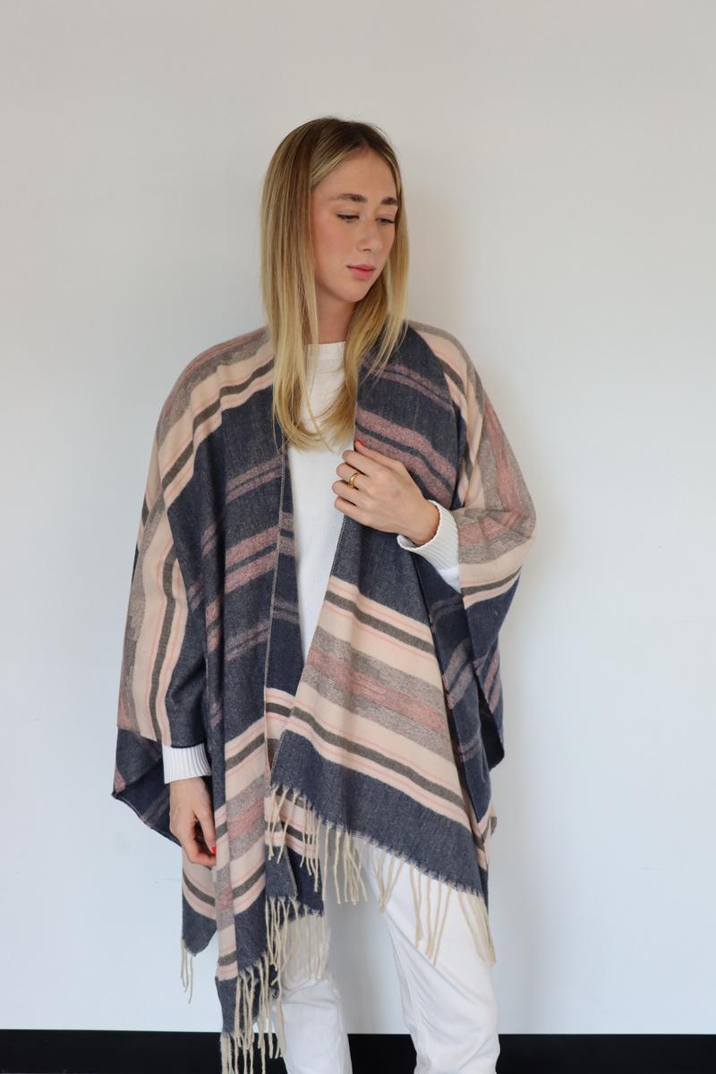 Striped Poncho Shawl - 332388