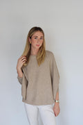 Knitted and Simple Plain Poncho with Sleeves - TS2355