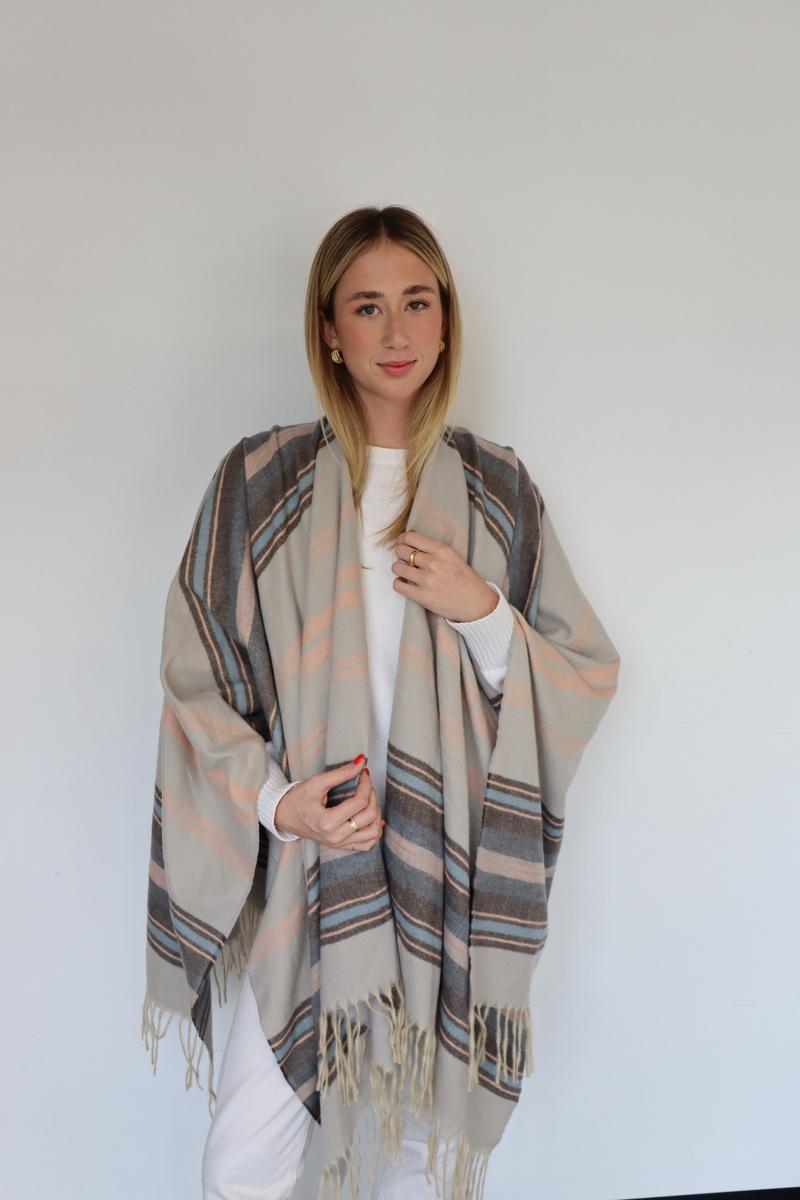 Striped Poncho Shawl - 332388