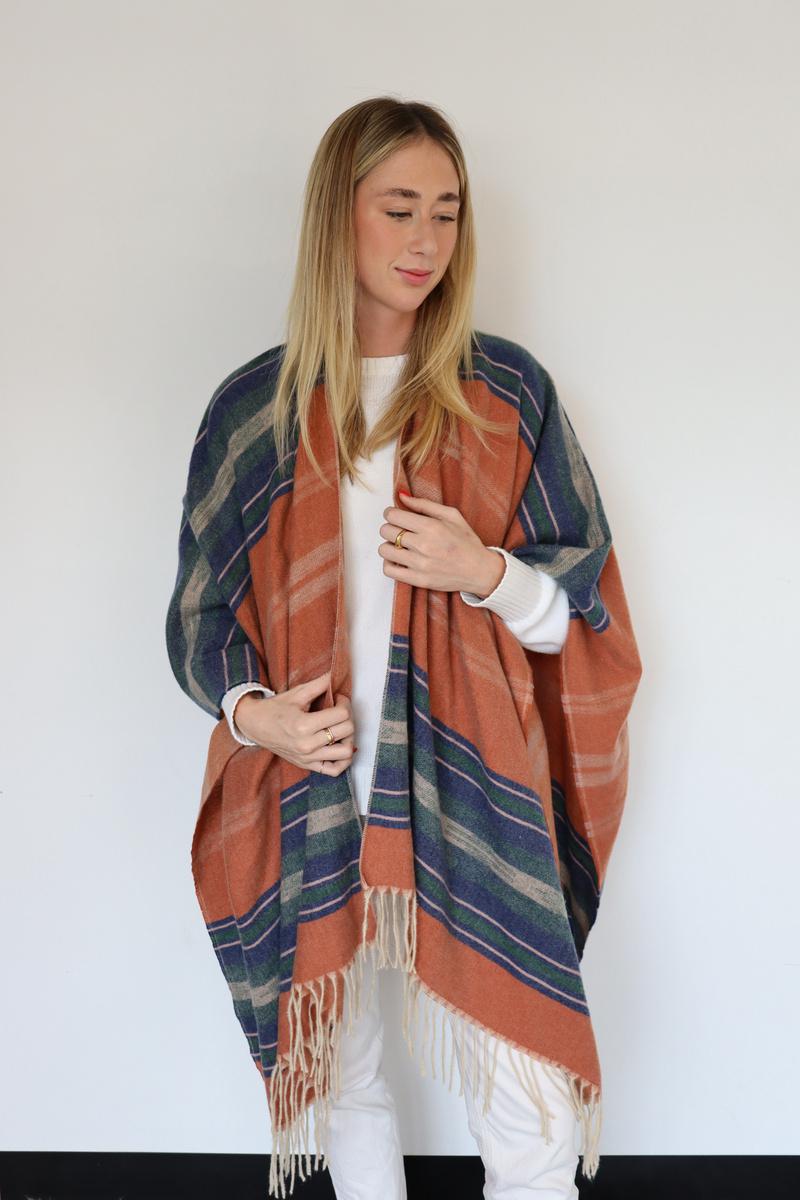 Striped Poncho Shawl - 332388