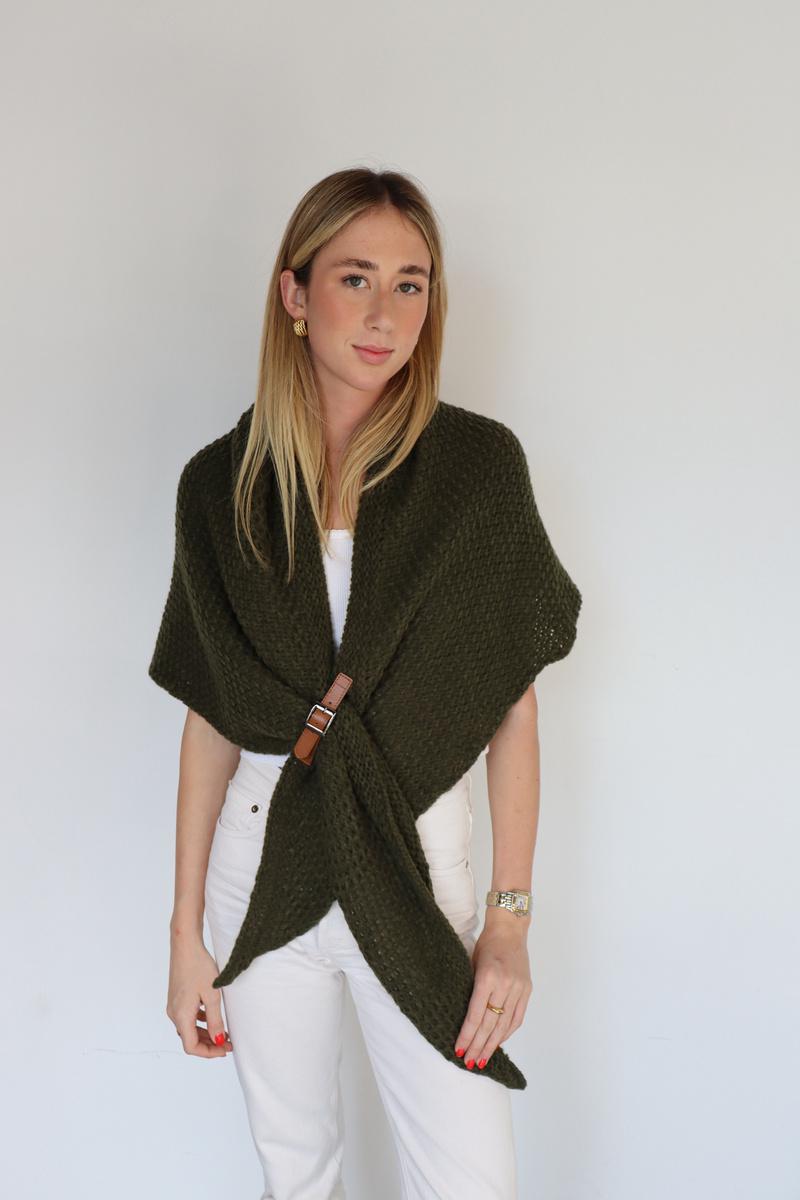 Buckle Wrap Knitted Poncho - 65573