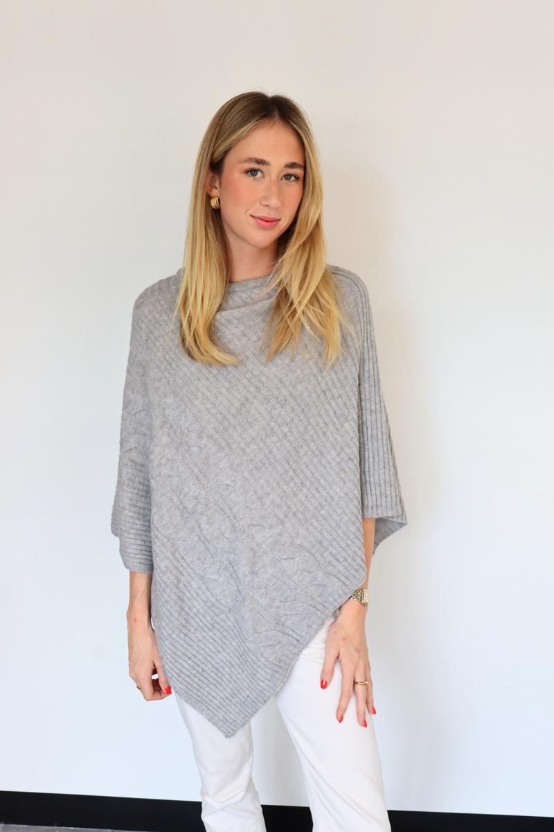 Simple Cable Knit Classic Poncho - 332373