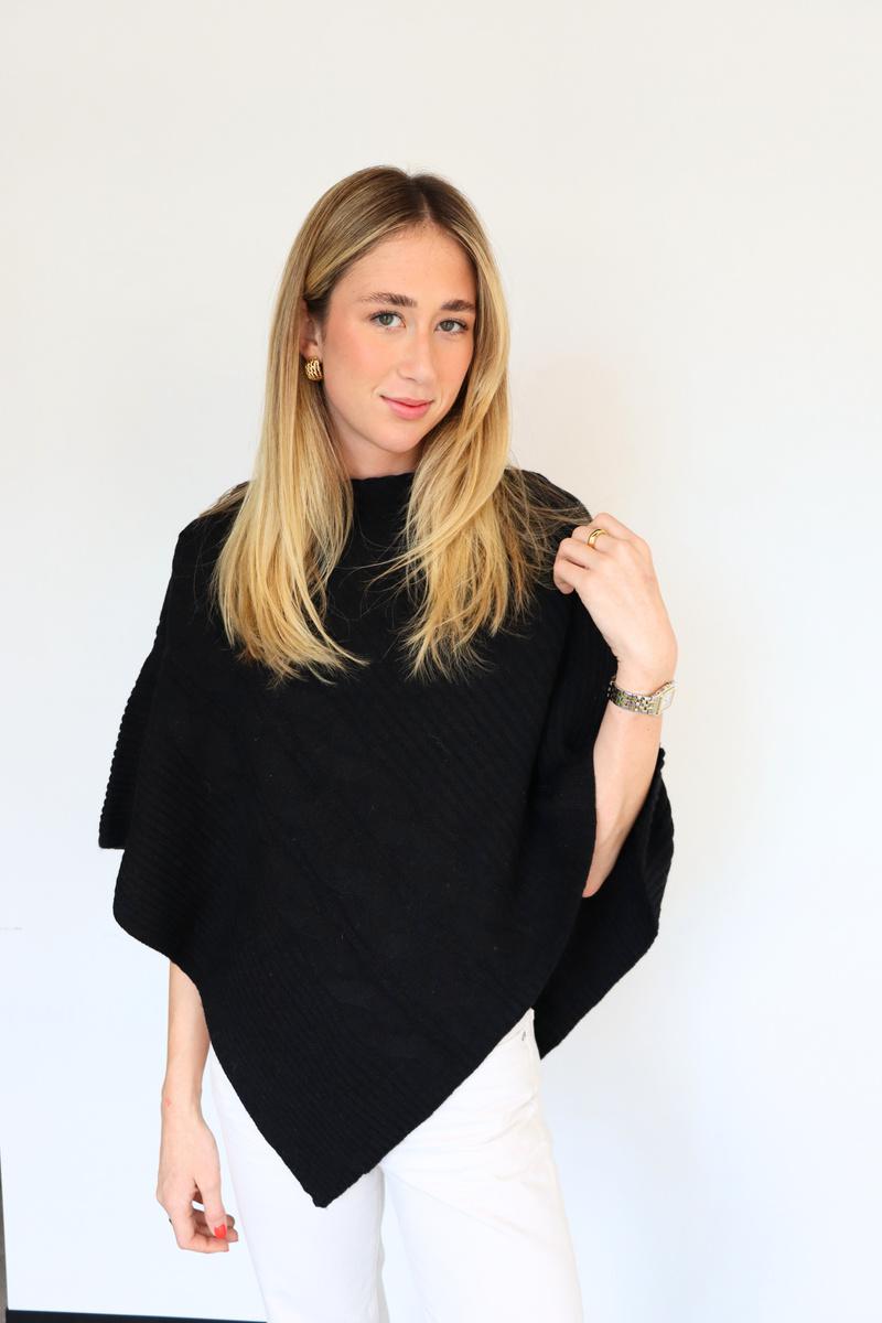Simple Cable Knit Classic Poncho - 332373