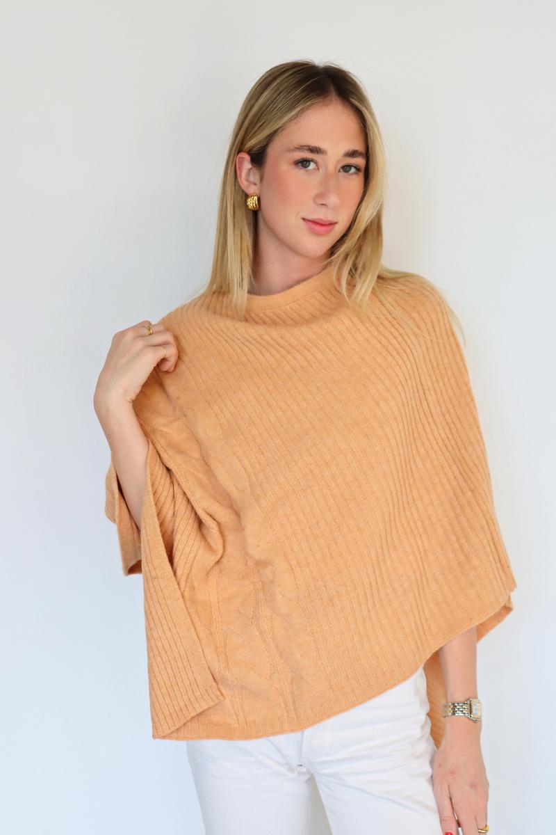 Simple Cable Knit Classic Poncho - 332373
