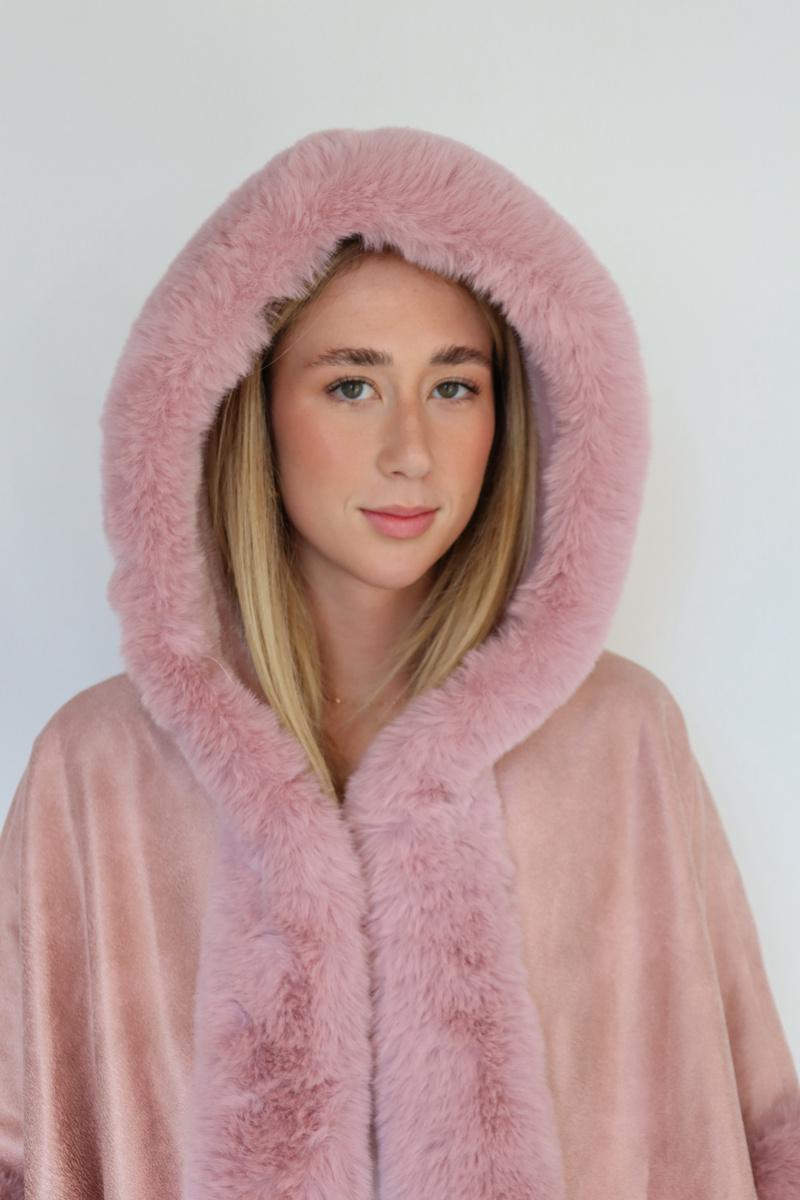 Hooded Faux Fur Poncho - S44346