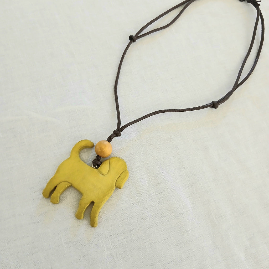 Wooden Dog Pendant Necklace N7-1366