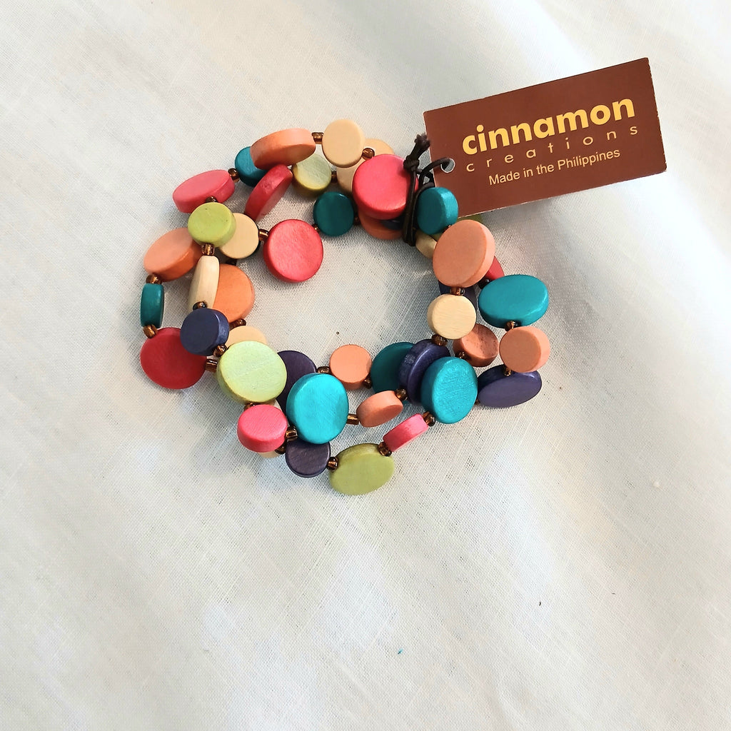 Multi-Colored Whimsical Wooden Bracelet B7-199