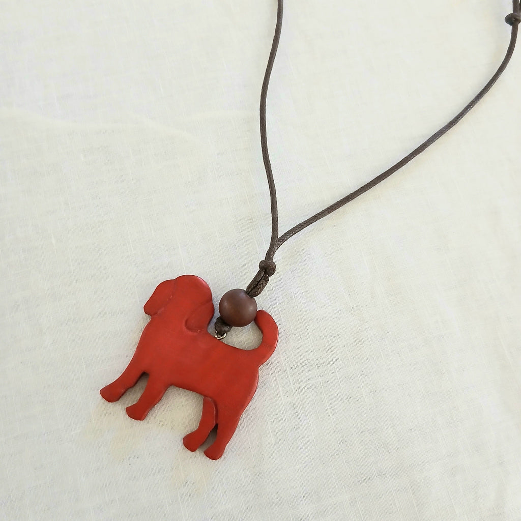 Wooden Dog Pendant Necklace N7-1366
