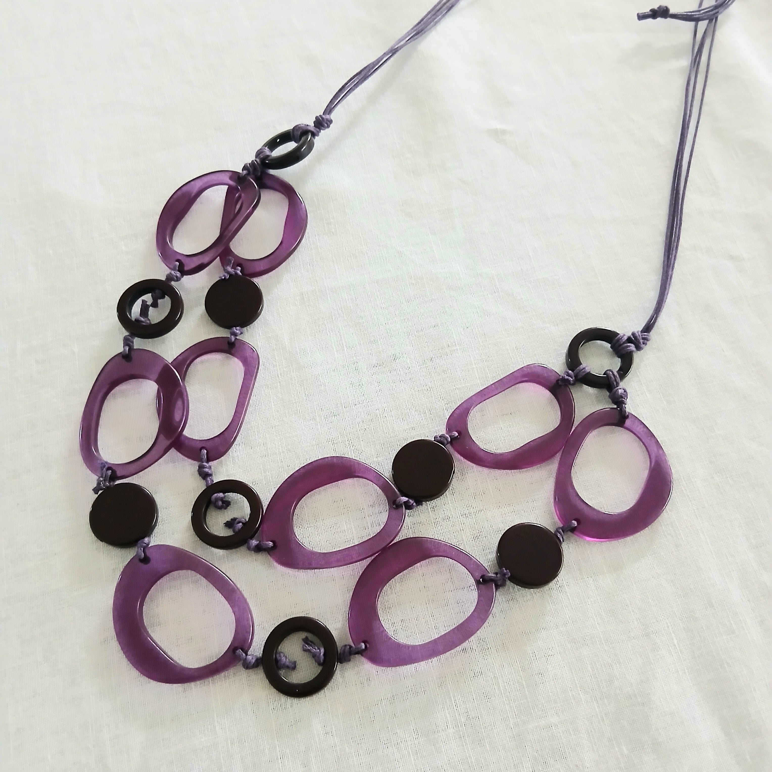 Chained Purple and Black Beaded Resin Necklace NK-34875-F