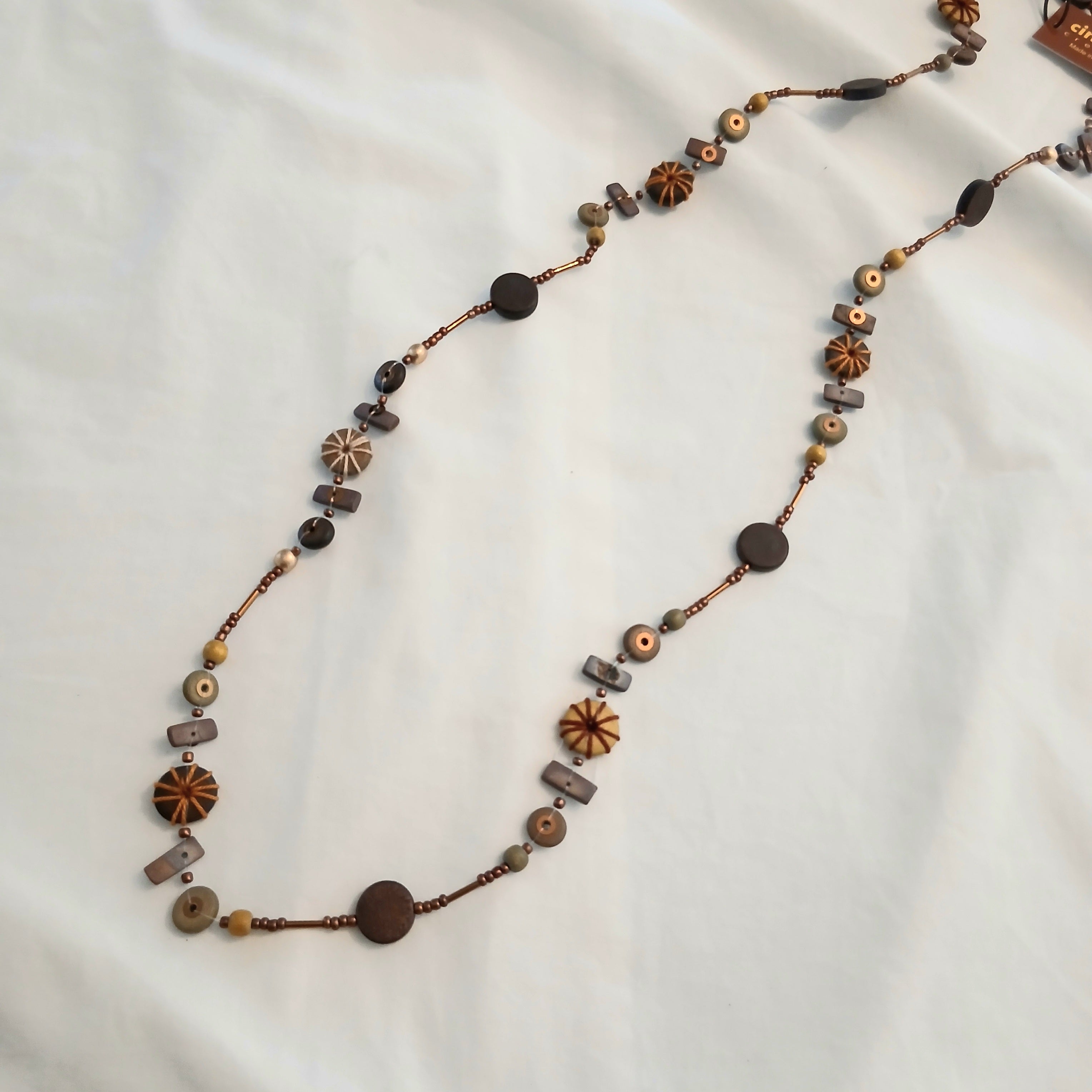 Long Wooden Beaded Natural Necklace N7-1968MHN